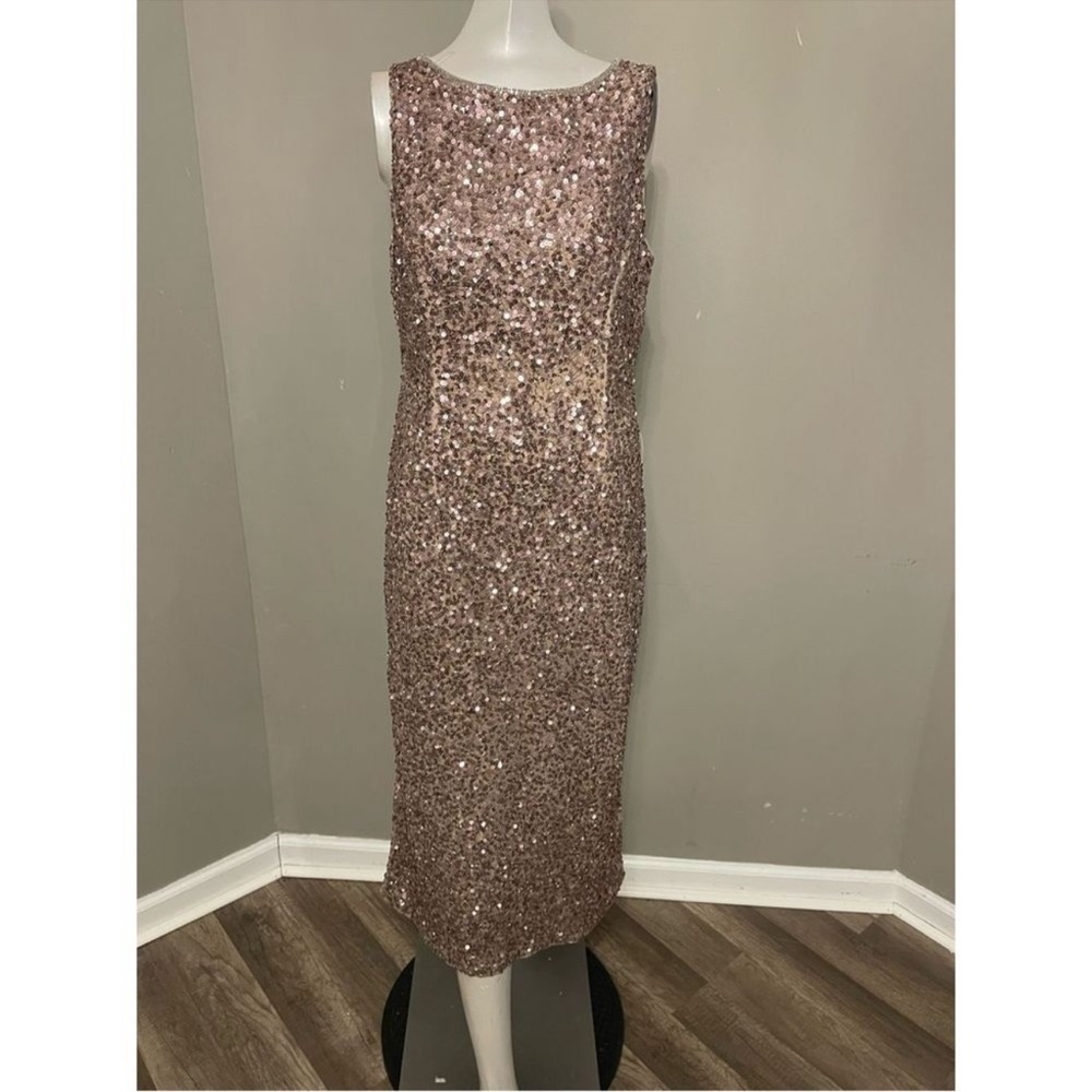 Mac Duggal Sequin Midi Dress - Rose Gold sleeveless $398